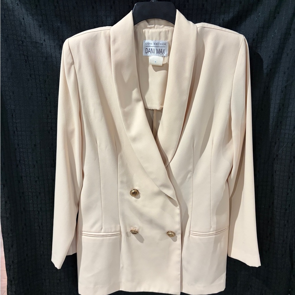 Vintage Lois Snyder Dani Max Blazer Size 14 Cream Double Breasted Gold Buttons